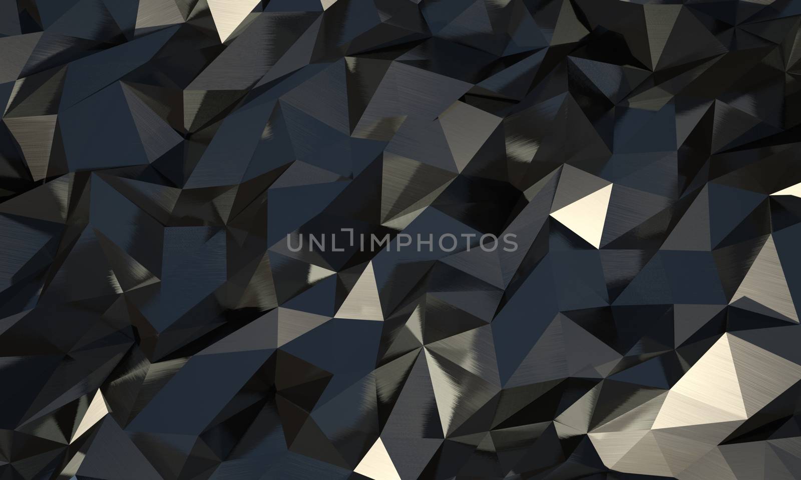 Abstract triangle polygonal black crystal background, geometrical backdrop. 3D render. Dark background, low-poly style, business design template, illustration for graphic design, banner or poster.