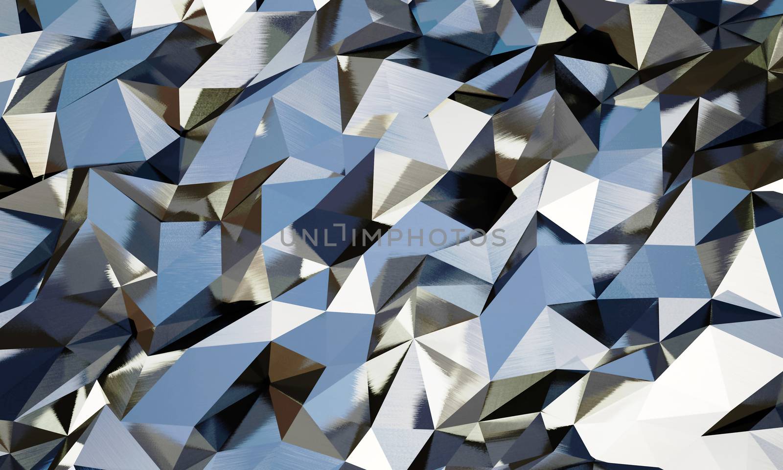 Abstract triangle polygonal crystal background. 3D render. Dark metallic geometrical backdrop, low-poly style, business design template, illustration for graphic design, banner or poster.