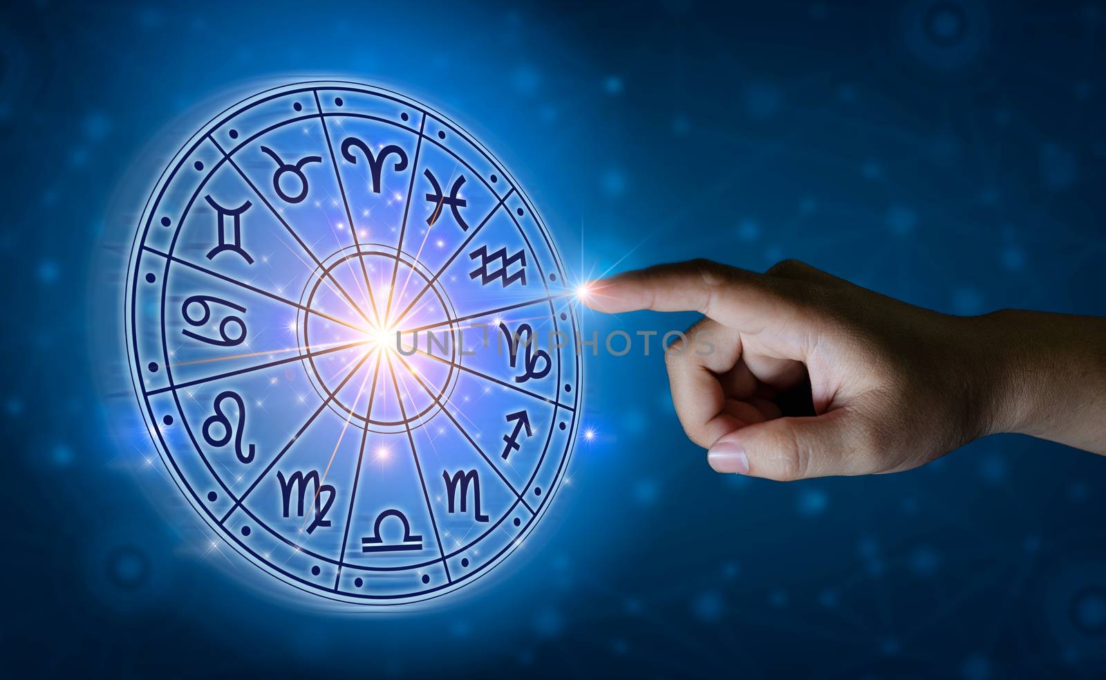 Zodiac signs inside of horoscope circle. Astrology in the sky with many stars and moons  astrology and horoscopes concept by sarayut_thaneerat