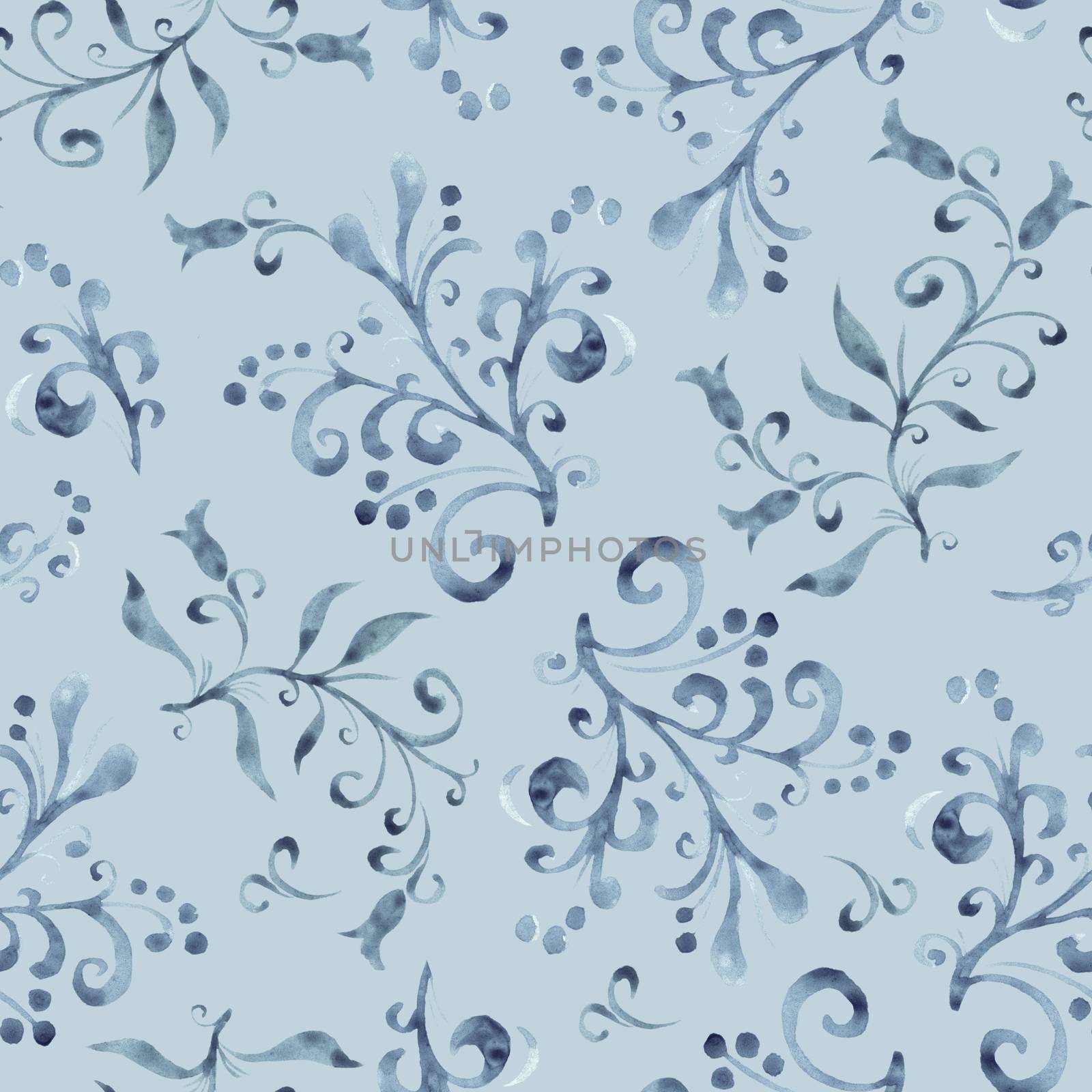 Floral seamless pattern with leaves and berries. Hand drawing. Background for cover, image for blog, design for wallpapers, textiles, fabrics..