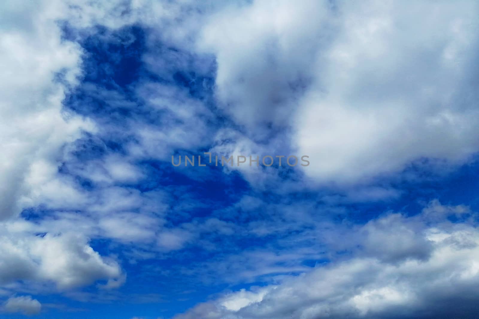 View from below. Blue sky with white clouds.