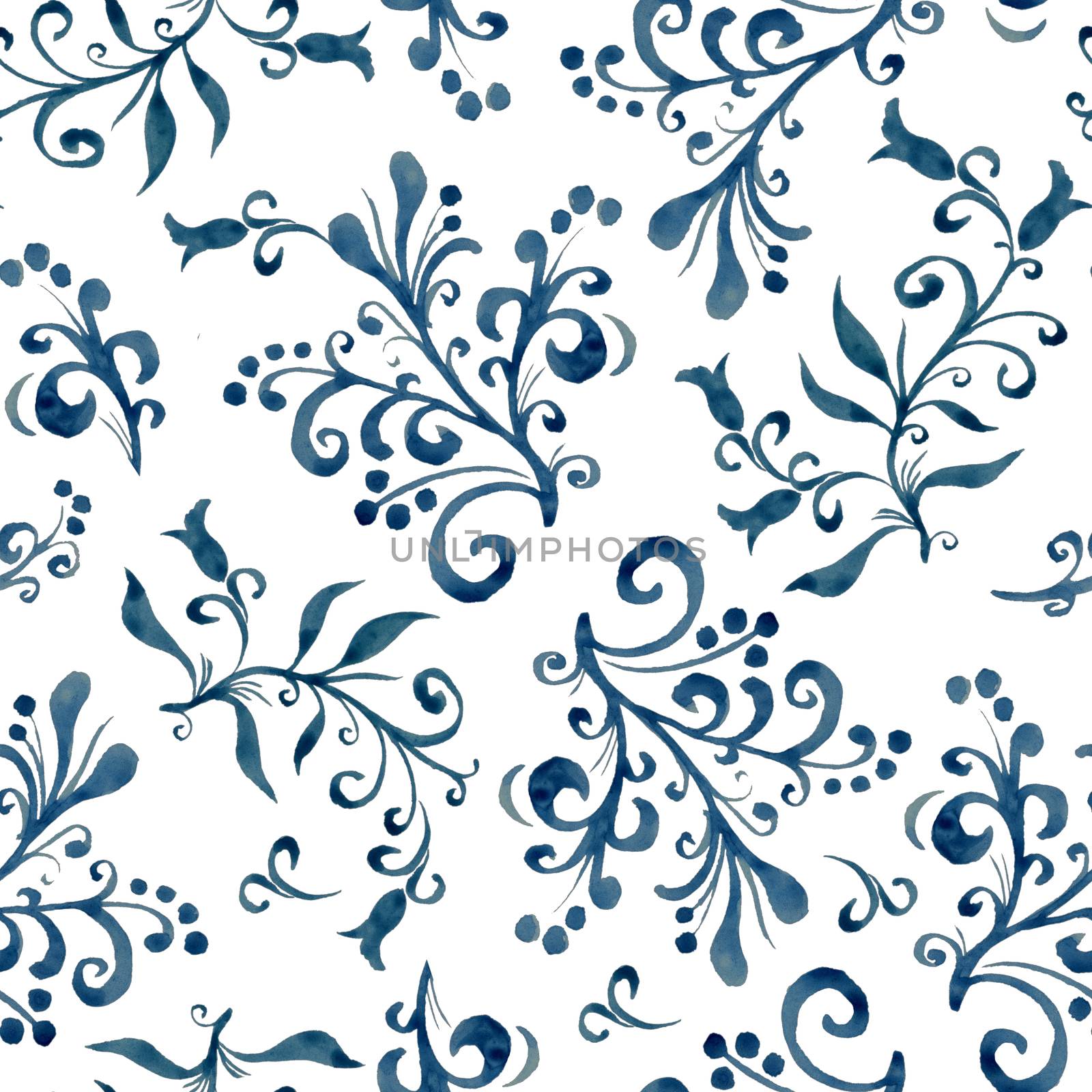 Floral seamless pattern with leaves and berries. Hand drawing. by LanaLeta
