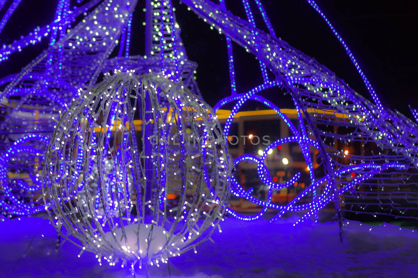 New Year's glowing installation. Front view.