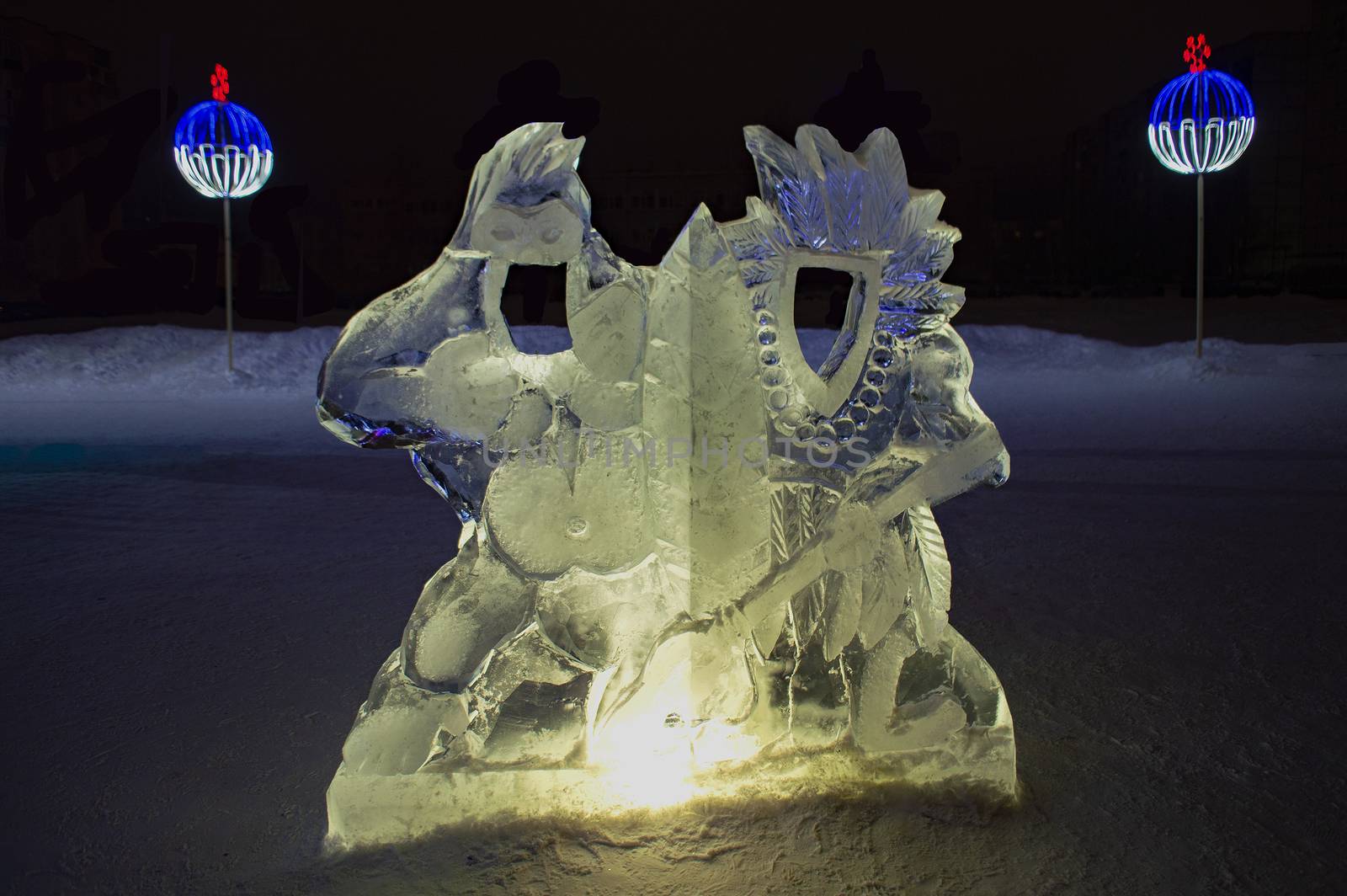 ice installation in winter on the street. Front view.