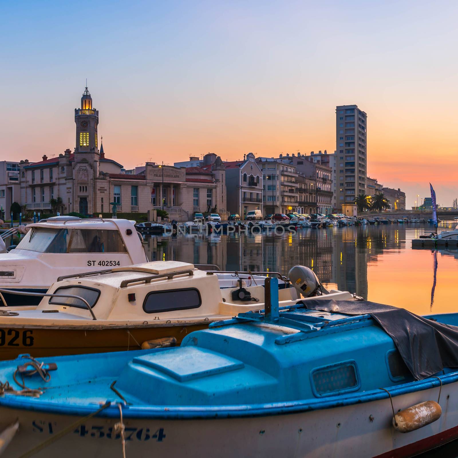 Superb sunrise with a very colorful sky in Sète in Hérault in Occitanie, France by Frederic