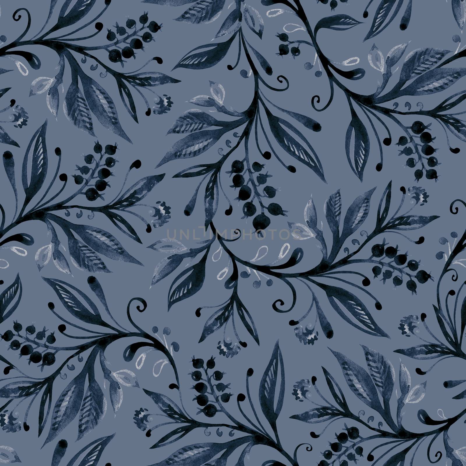 Floral seamless pattern with leaves and berries. Hand drawing. by LanaLeta