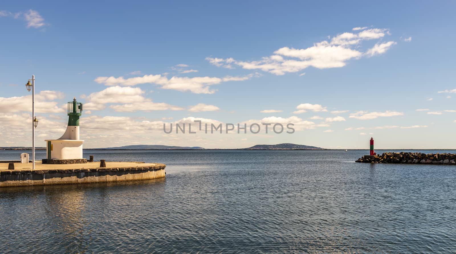 Panoramic of the Thau pond from Marseillan in summer, in Hérault, Occitania, France by Frederic