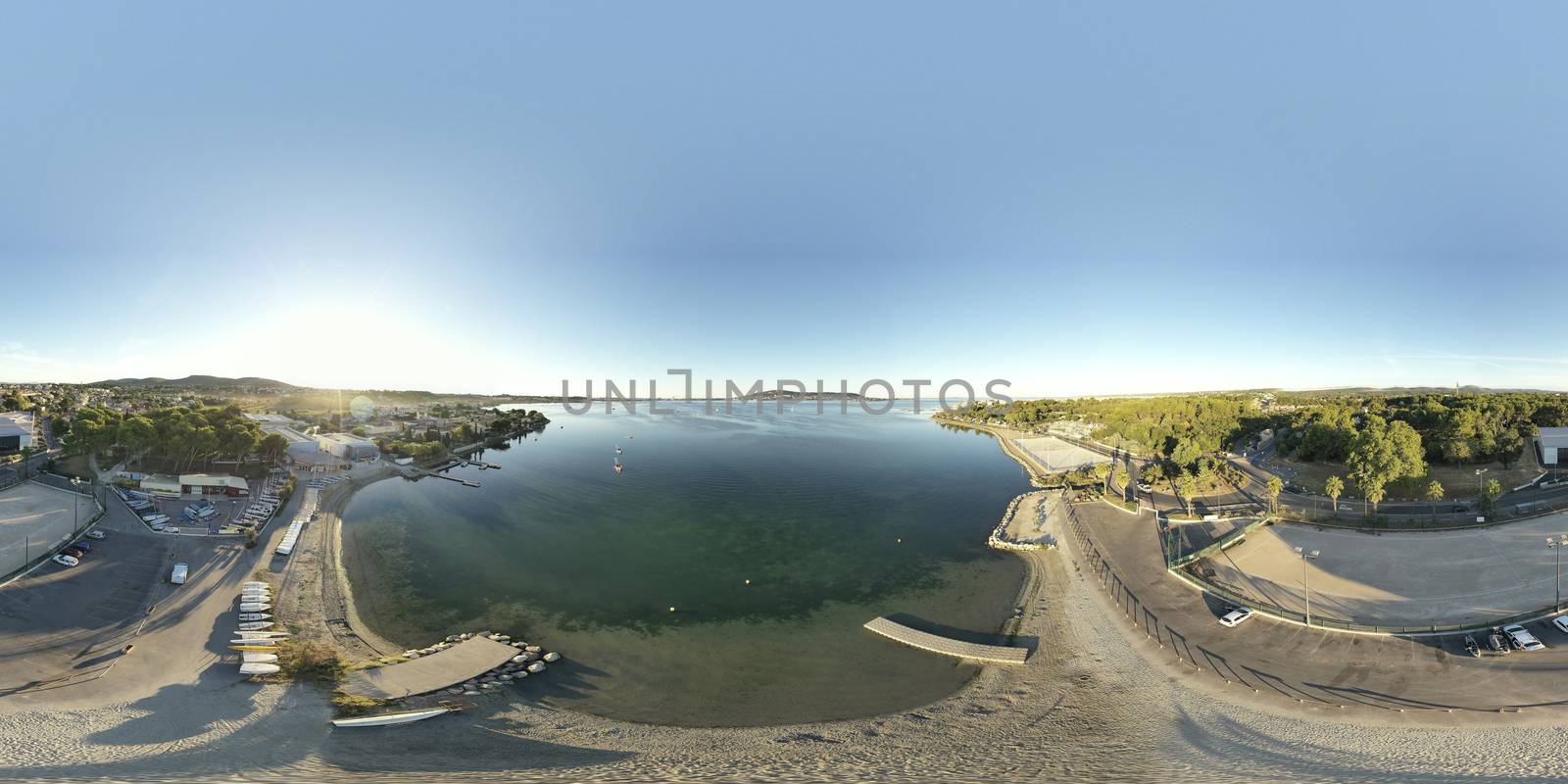 360º Aerial panoramic of the Thau lagoon and Mont-Saint-Clair from Balaruc, in Hrault in Occitania, France by Frederic