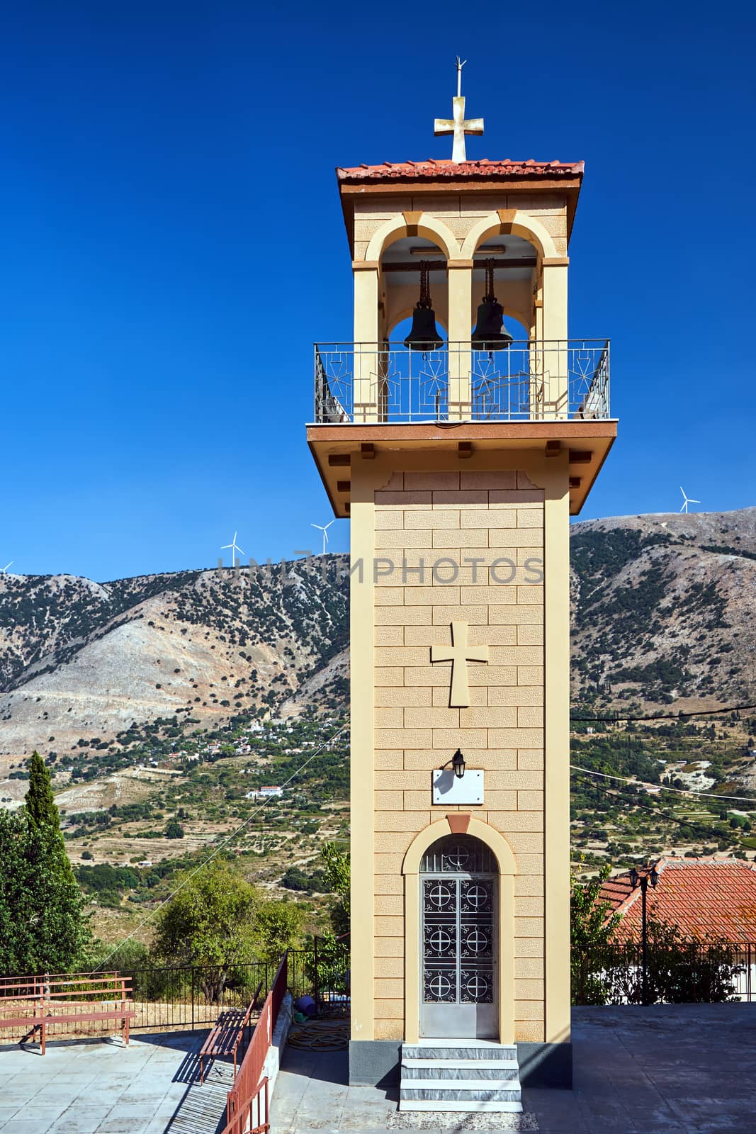 Orthodox church belfry on the island of Kefalonia in Greece