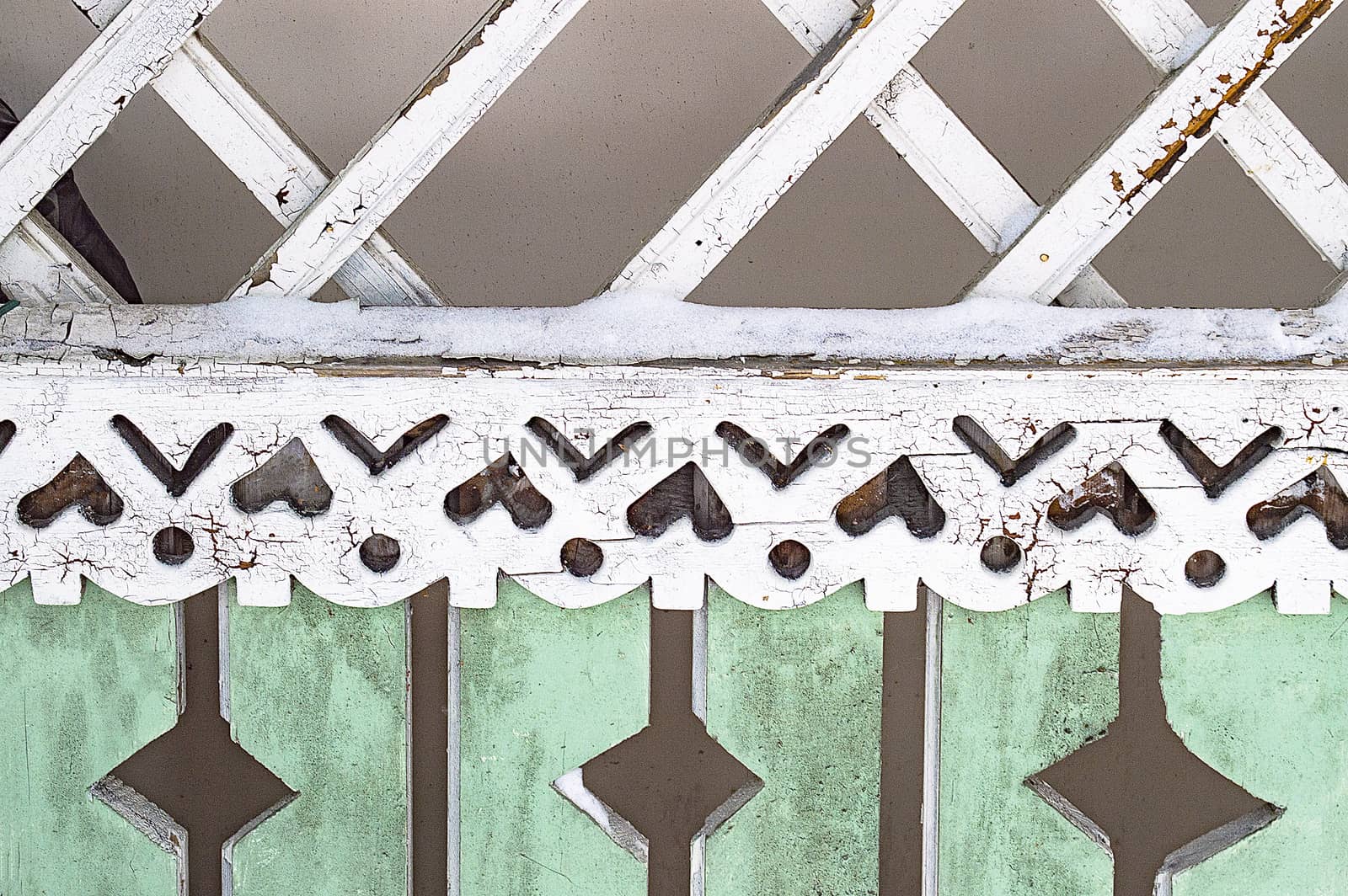 Fragment of the ornament of the veranda of an old wooden house.