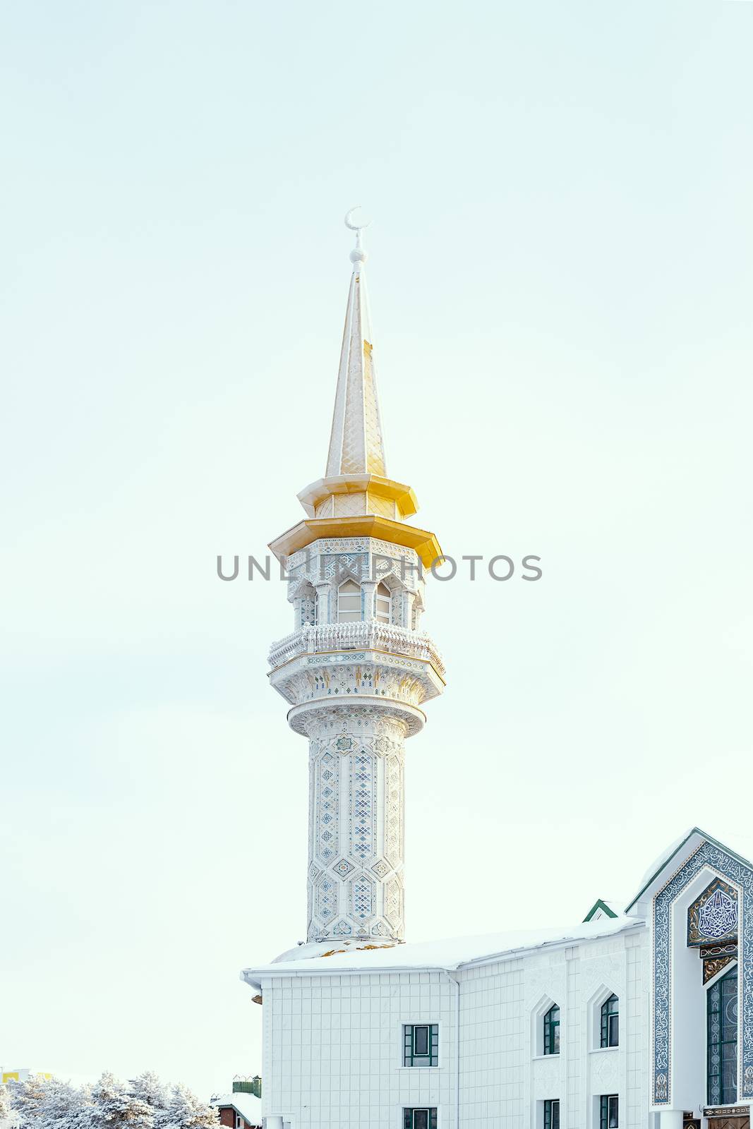 Muslim mosque in the Siberian city. View from below.