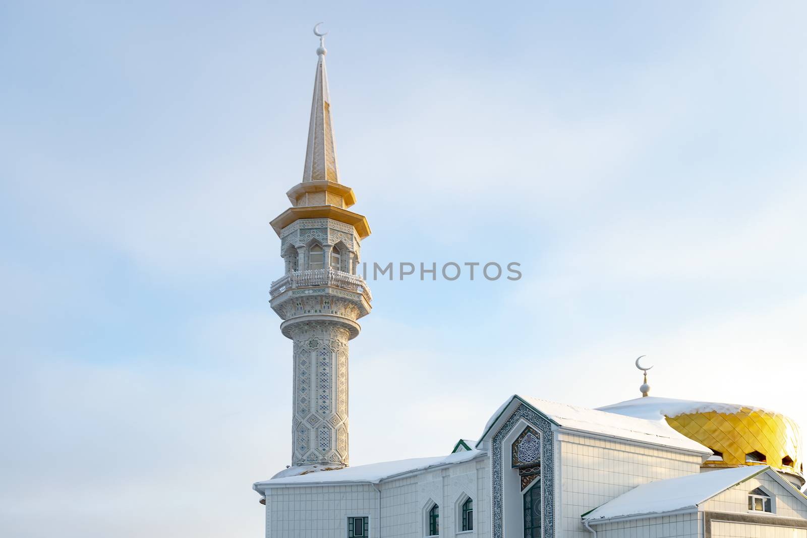 Muslim mosque in the Siberian city. View from below.