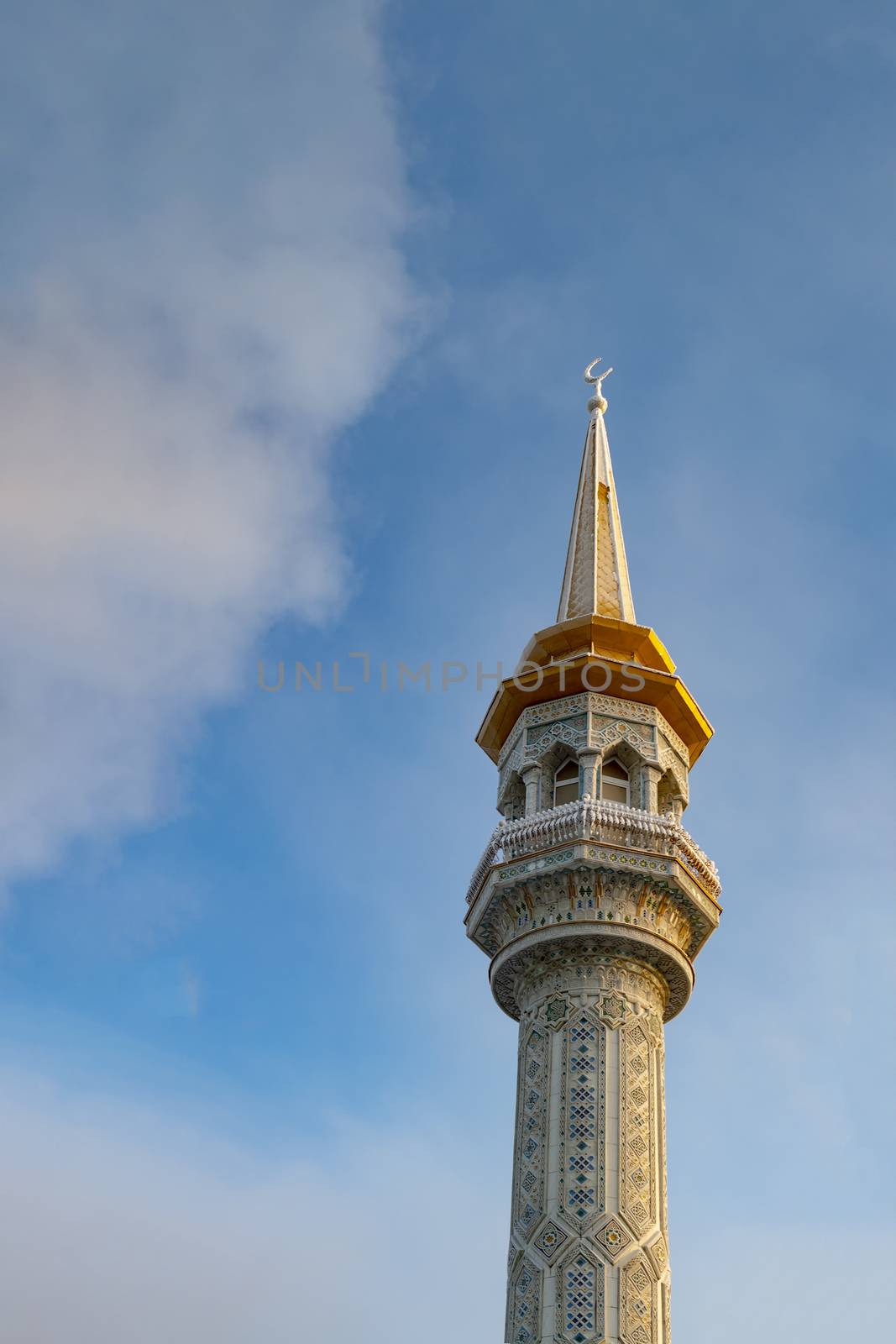 Minaret of mosque in Siberian city.