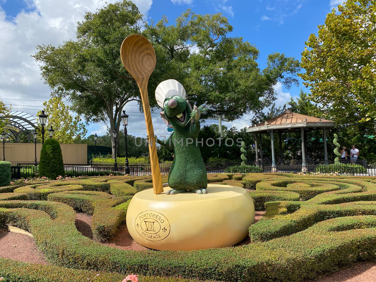 Orlando,FL/USA-10/24/20: The Remy, from the movie Ratatouille,  topiary statue in the France area of the World Showcase in EPCOT at Disney World in Orlando, Florida.
