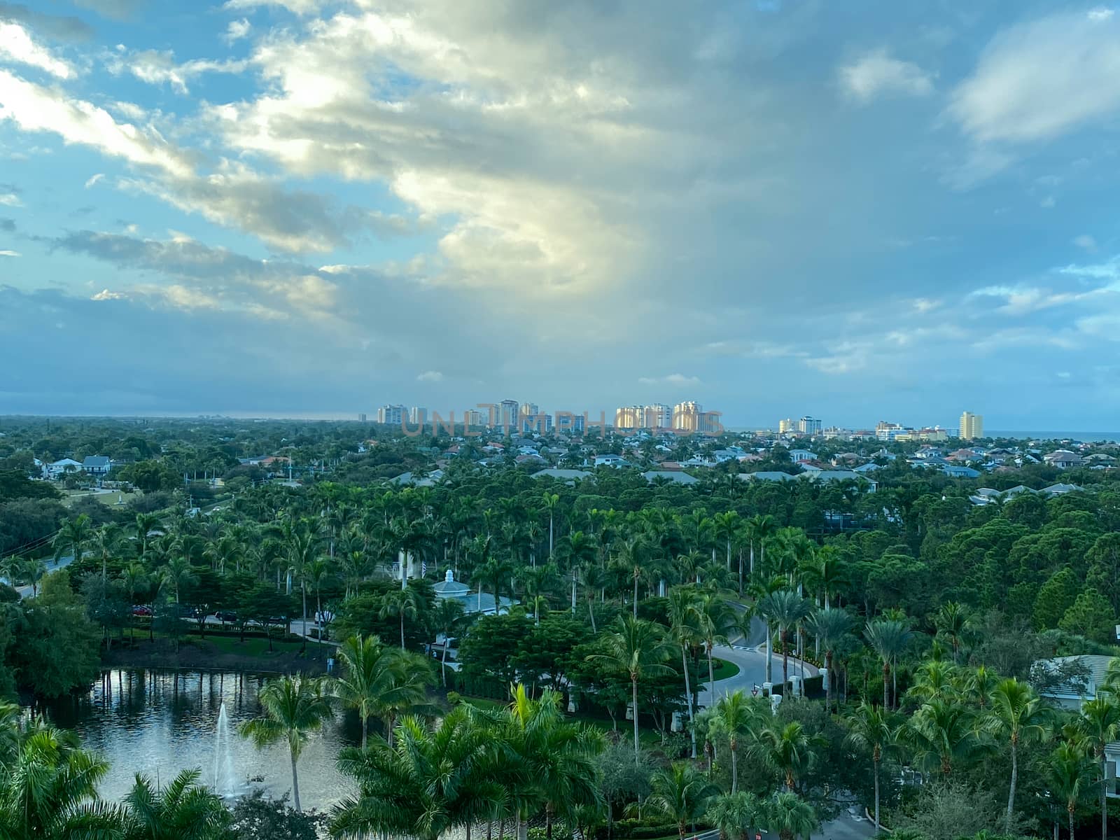 An aerial view of Naples, Florida from a high rise condominium.