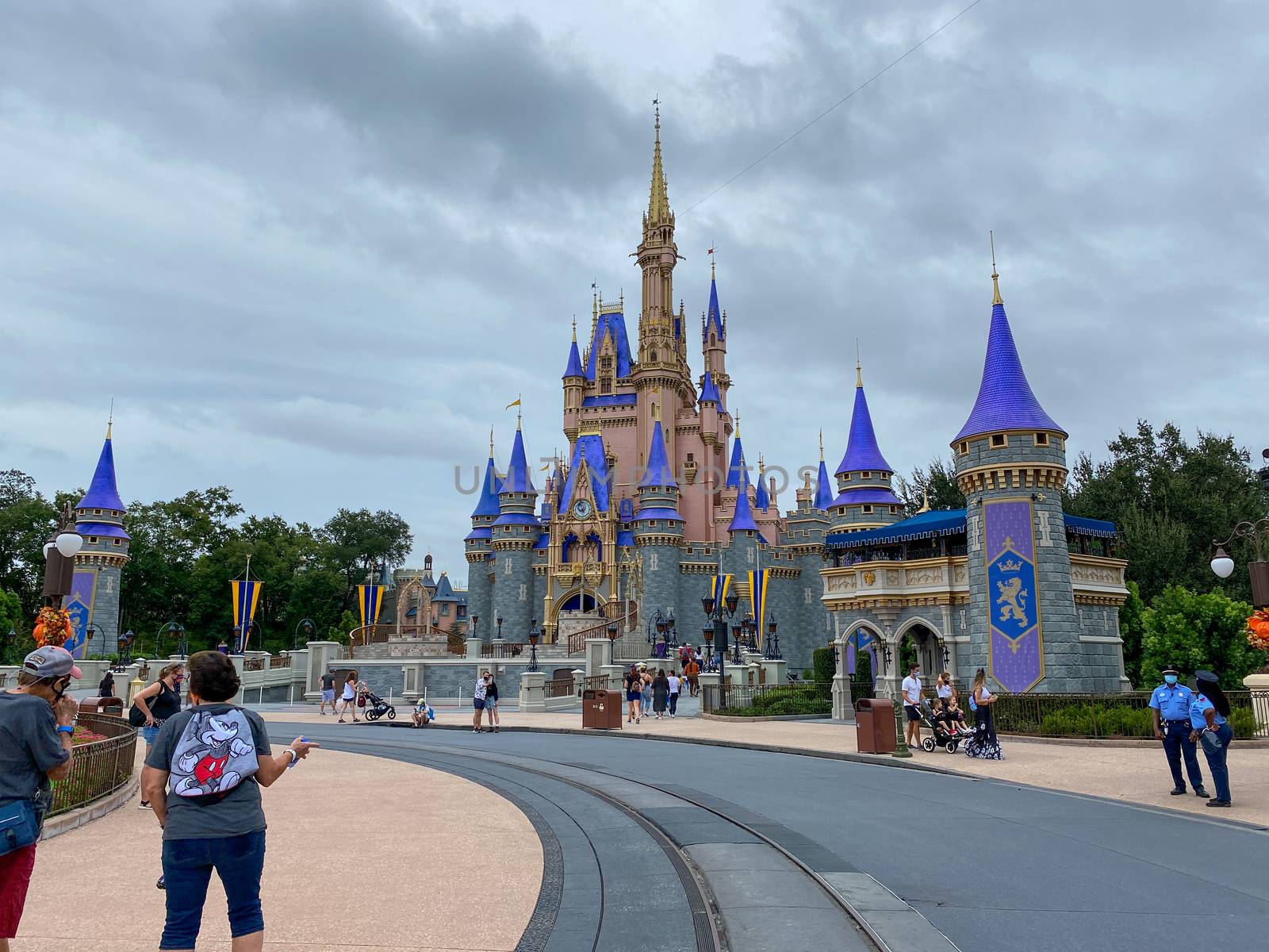 Orlando,FL/USA-10/21/20: People walking up to Cinderella's Castle in the Magic Kingdom at  Walt Disney World Resorts in Orlando, FL.