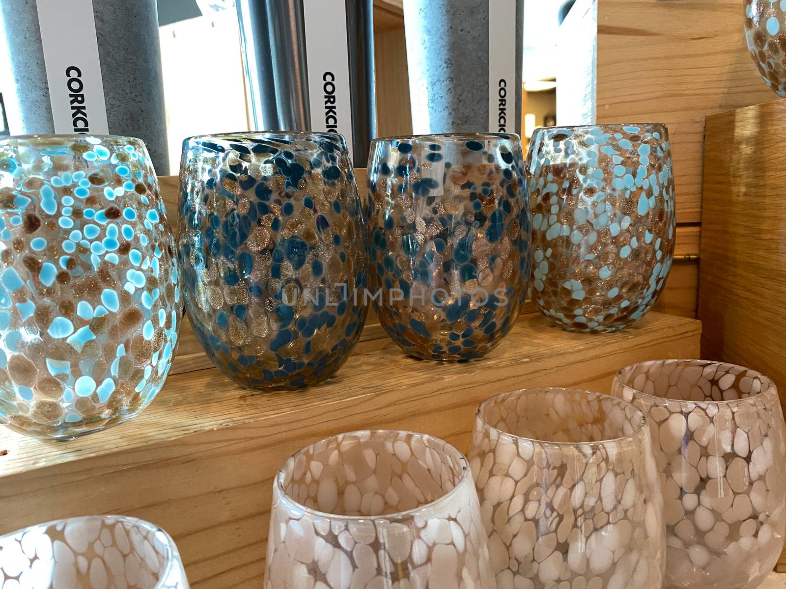Naples, FL/USA - 10/30/20:  Wine glasses for sale at a Coopers Hawk Wine bar and restaurant in Naples, Florida.