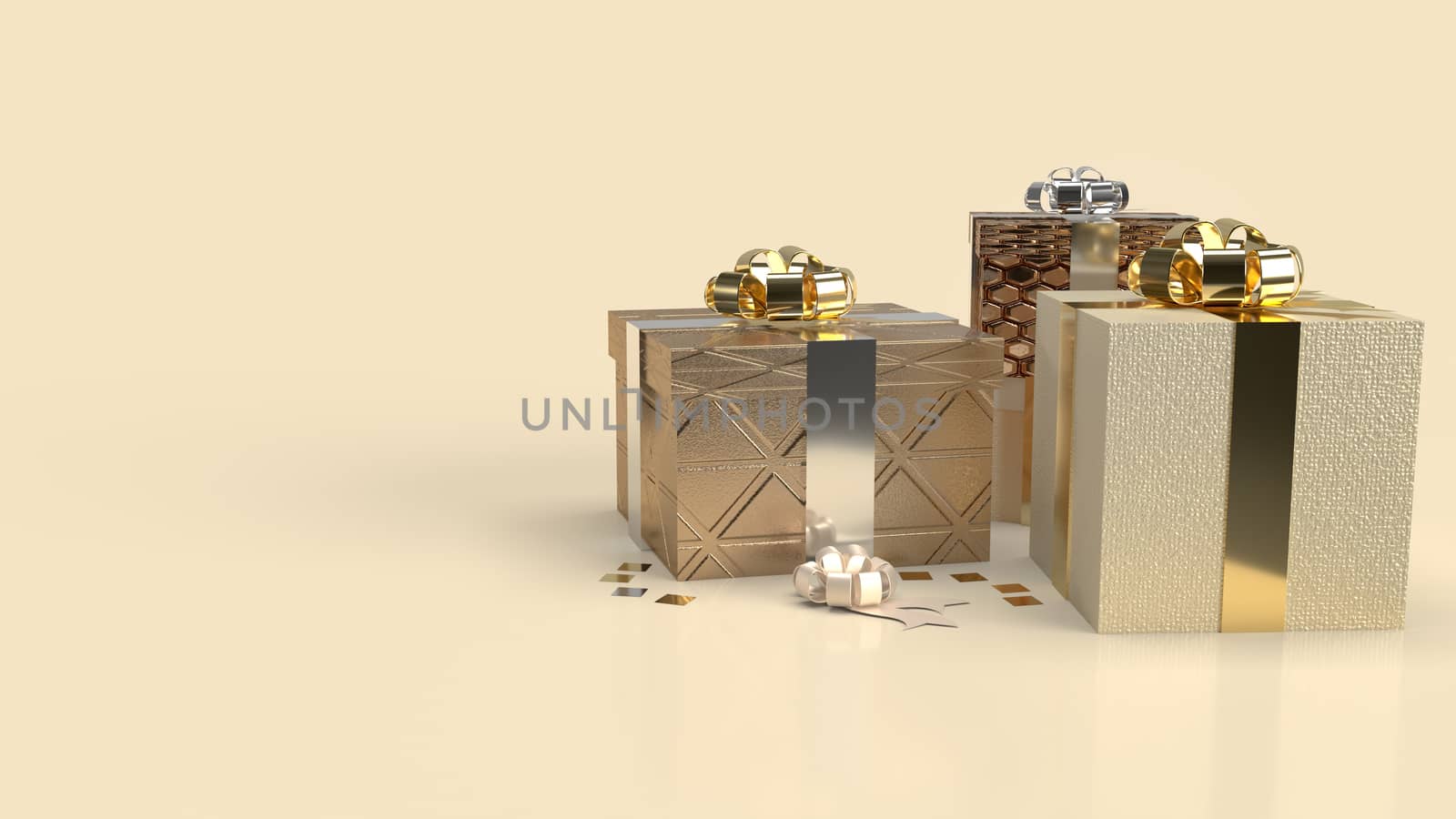 The gift box luxury on gold background 3d rendering.