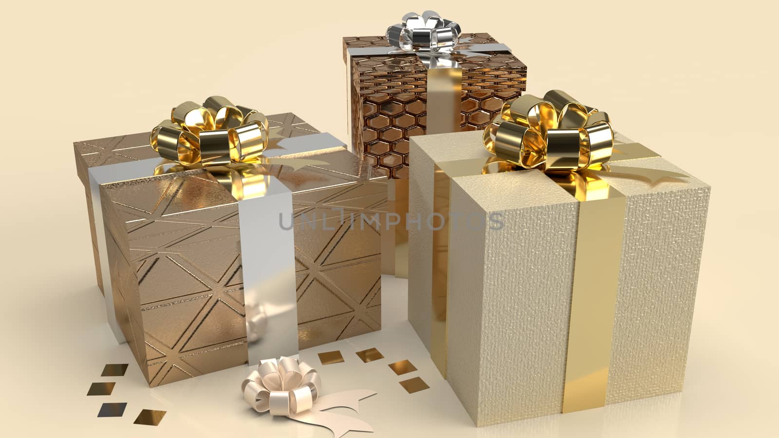 The gift box luxury on gold background 3d rendering.