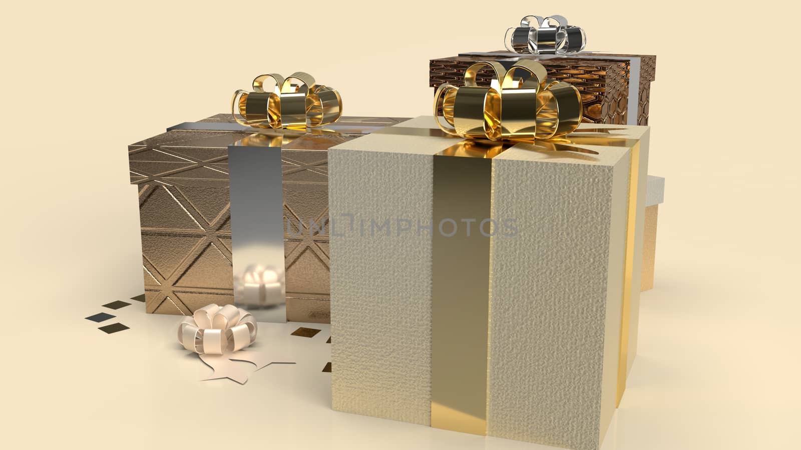 The gift box luxury on gold background 3d rendering.
