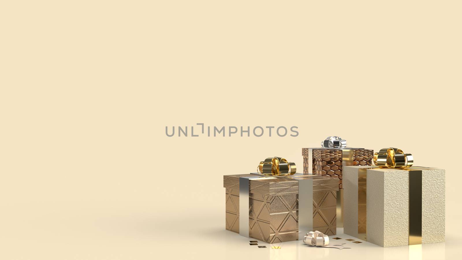 The gift box luxury on gold background 3d rendering.