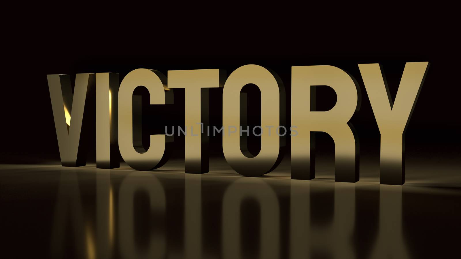 victory text gold surface in black background 3d rendering.
