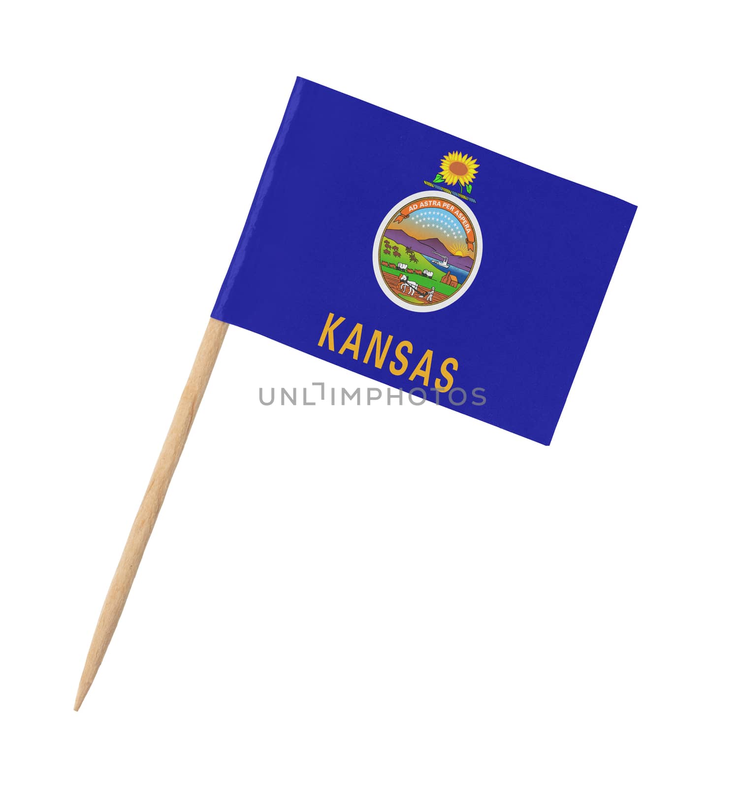 Small paper US-state flag on wooden stick - Kansas by michaklootwijk