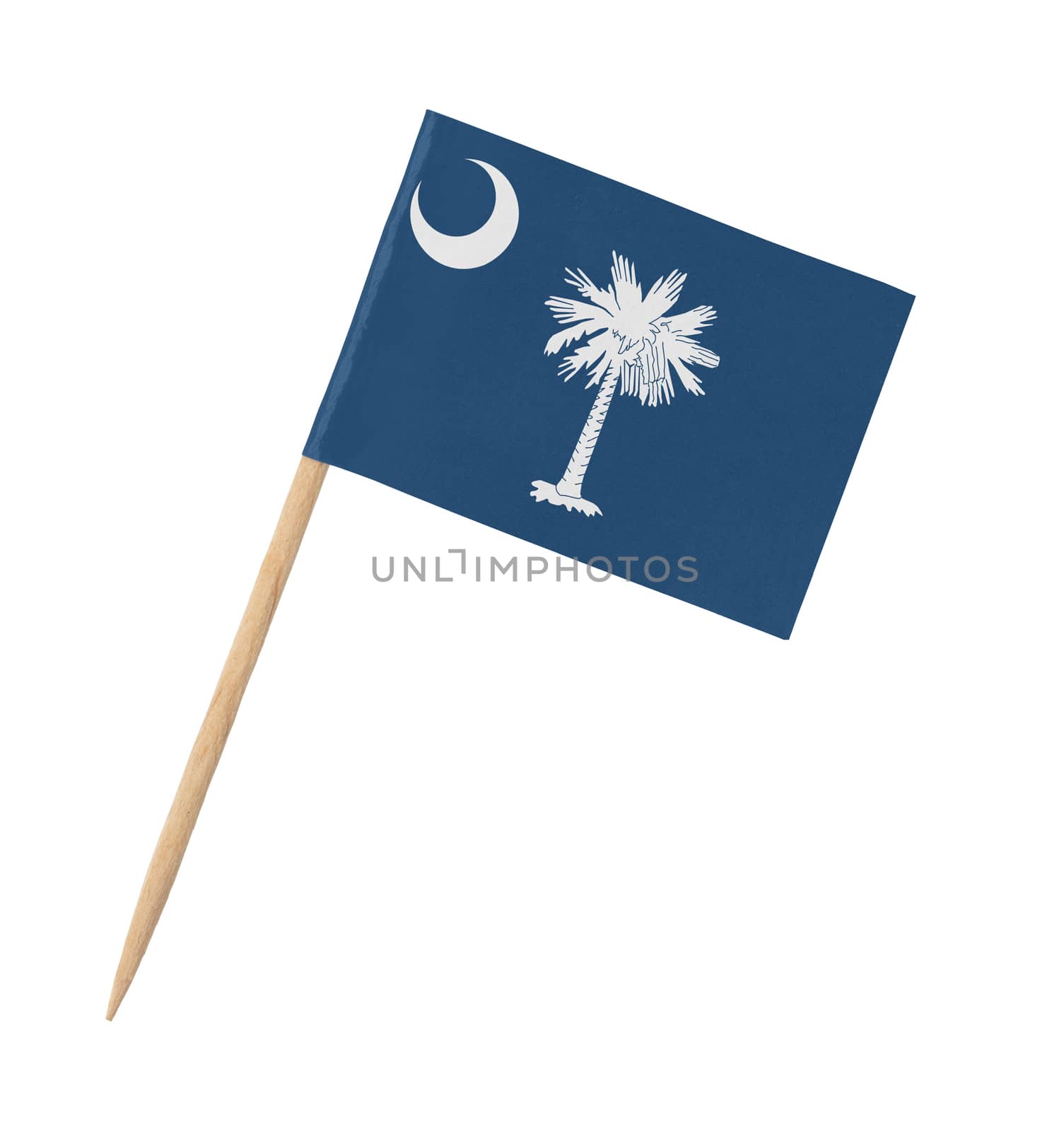 Small paper flag on wooden stick, isolated on white, South Carolina