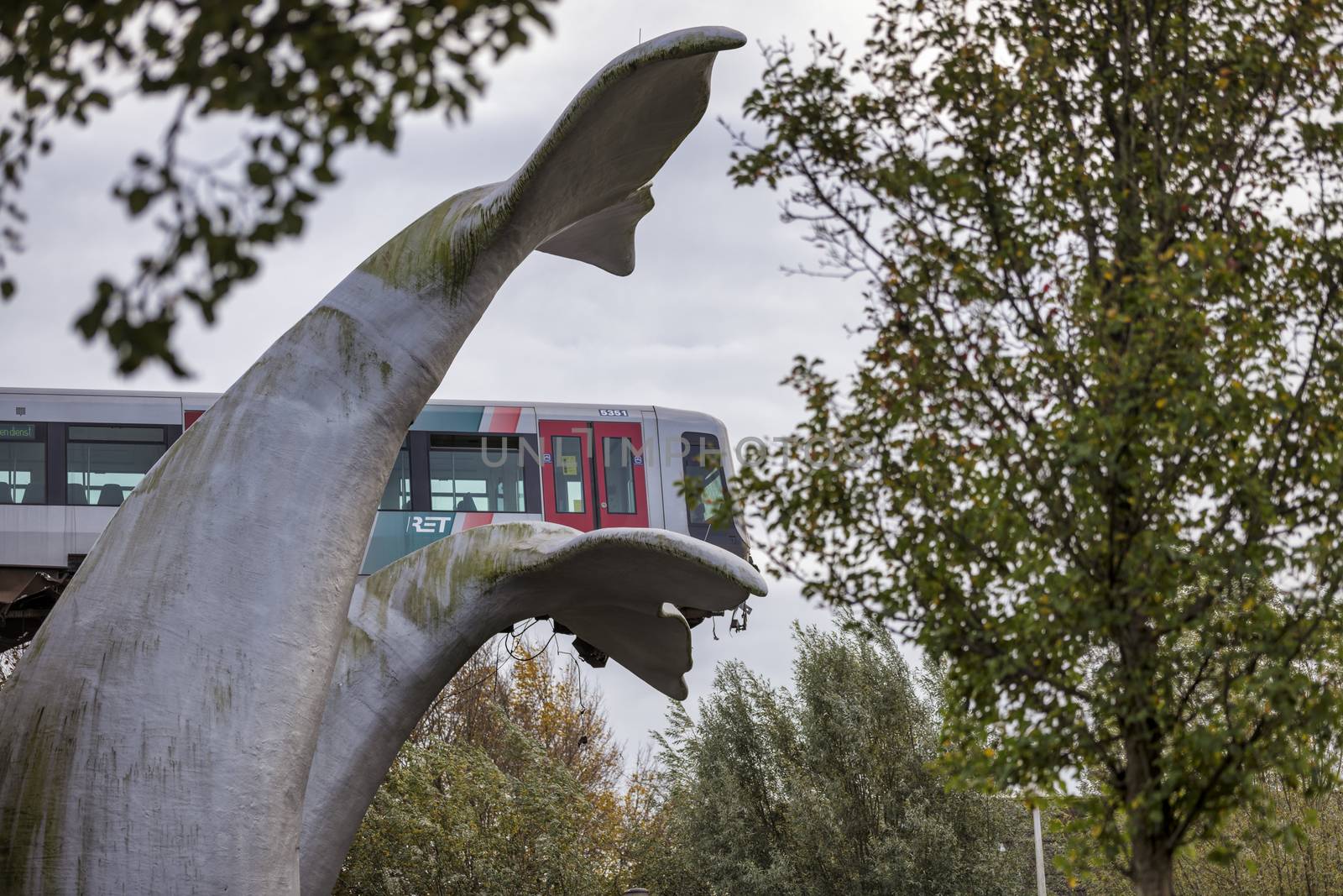 Spijkenisse,Holland,02-nov-2020:a metro has been shot through the buffer at the station de akkers in Spijkenisse in the Netherlands, no injuries were reported