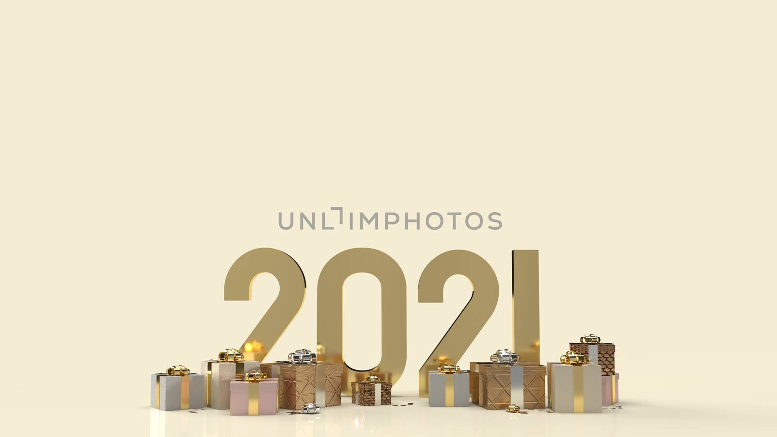 gold 2021 text and gift box for new year content 3d rendering. by Niphon_13