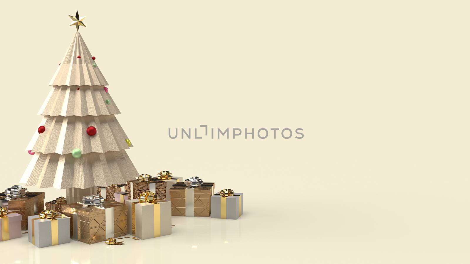 gold Christmas tree and gift box for new year content 3d rendering.
