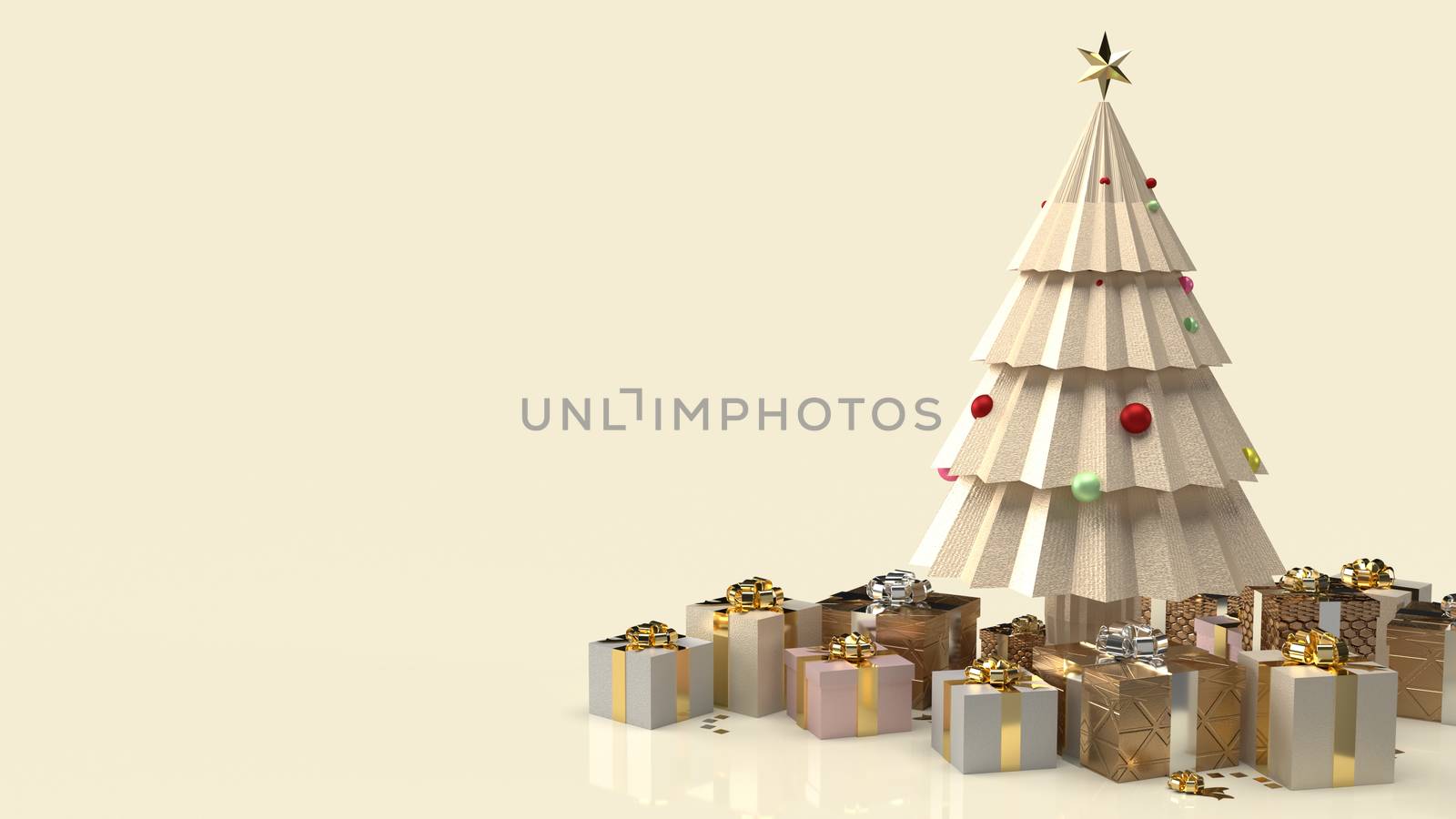 gold Christmas tree and gift box for new year content 3d rendering.
