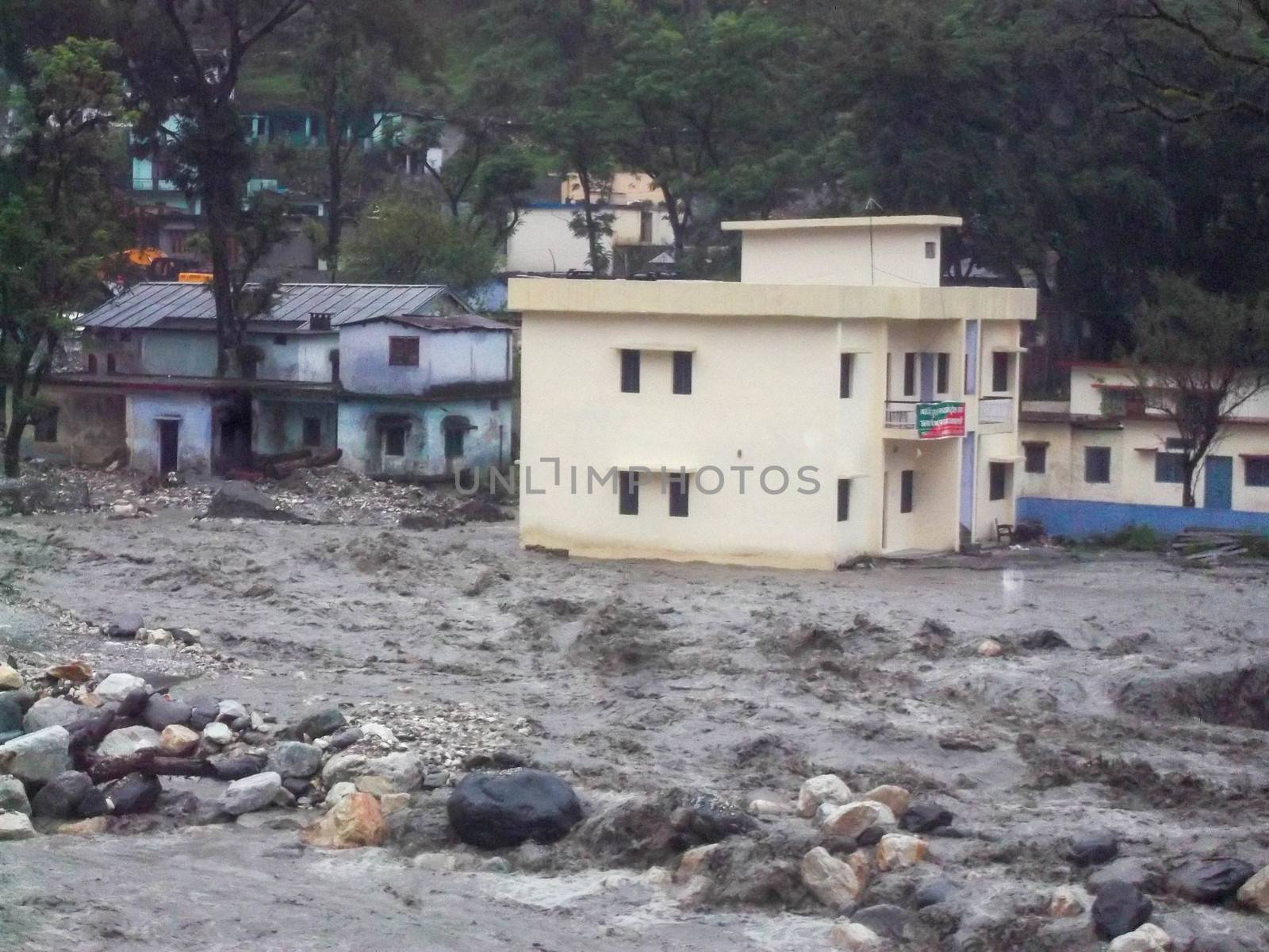 Disaster flood in river Ganges India. the Ganges River has been heavily flooded in 2012 and 2013, causing widespread Destruction. High quality photo