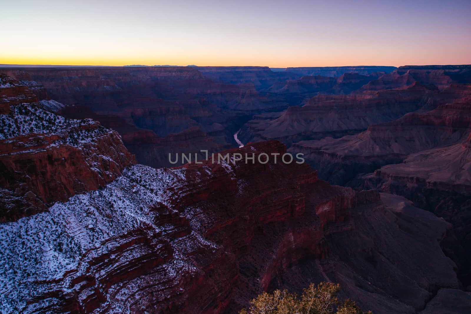 Long after the sun has set at Hopi Point during on a winter's day in Grand Canyon, USA