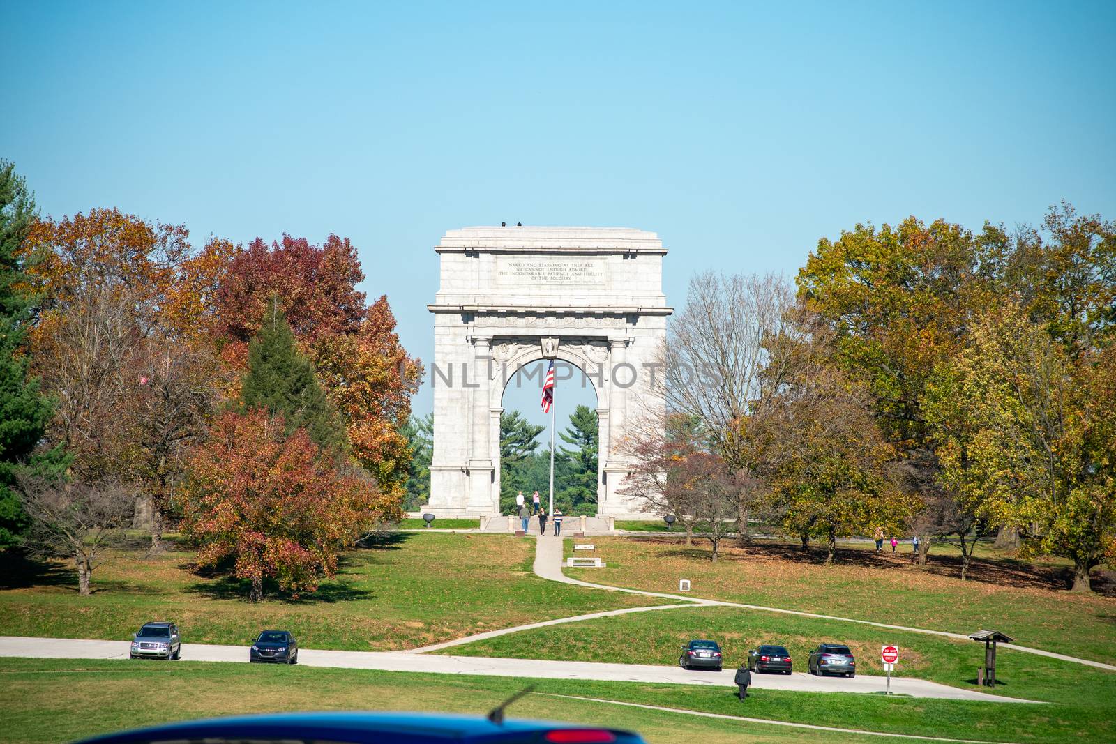 The National Memorial Arch at Valley Forge National Historical Park With Turkey Vultures Flying Around It