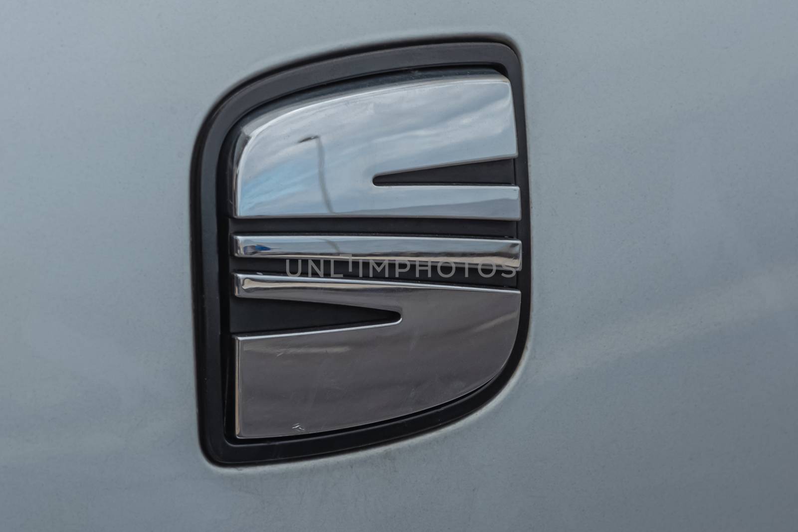 Spain, Barcelona - 05/18/2018: SEAT logo on the trunk lid of the car