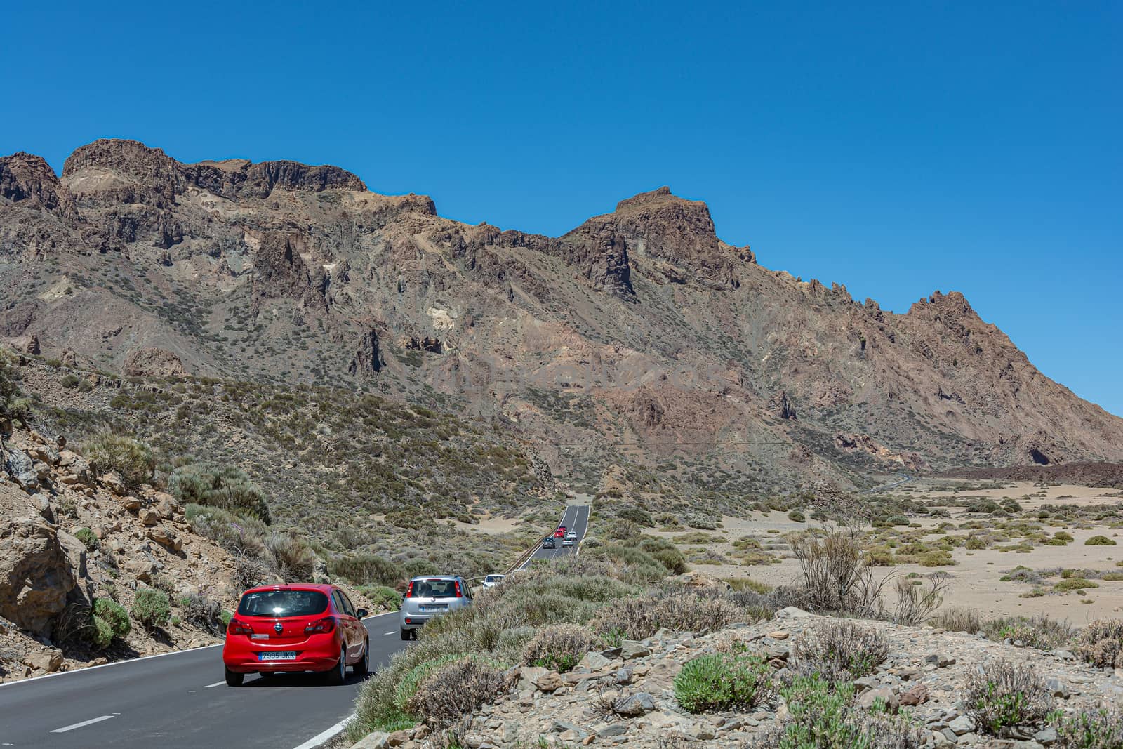 Spain, Tenerife - 05/10/2018: Traffic on a mountain road in the by Grommik