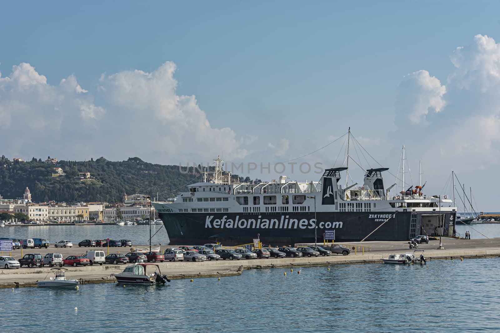 Greece, Zakynthos - 06/09/2016: Cargo-passenger sea ferry at the pier of the port. Stock photography