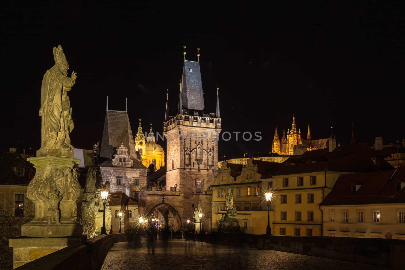Night view of the light illuminated Prague Castle and St. Vitus by VogelSP