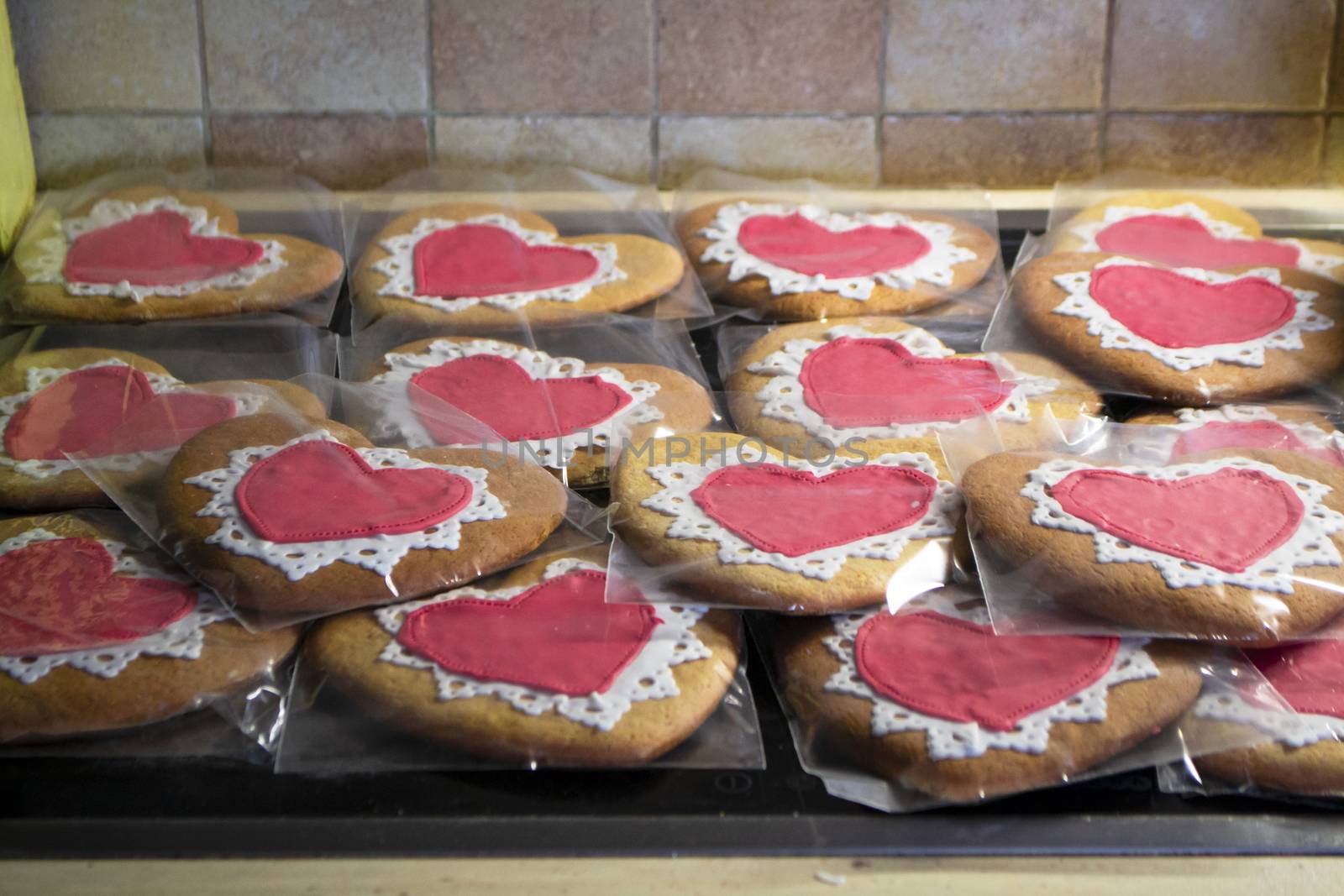 Ginger Heart shaped cookies for Valentine's Day. Home made concept
