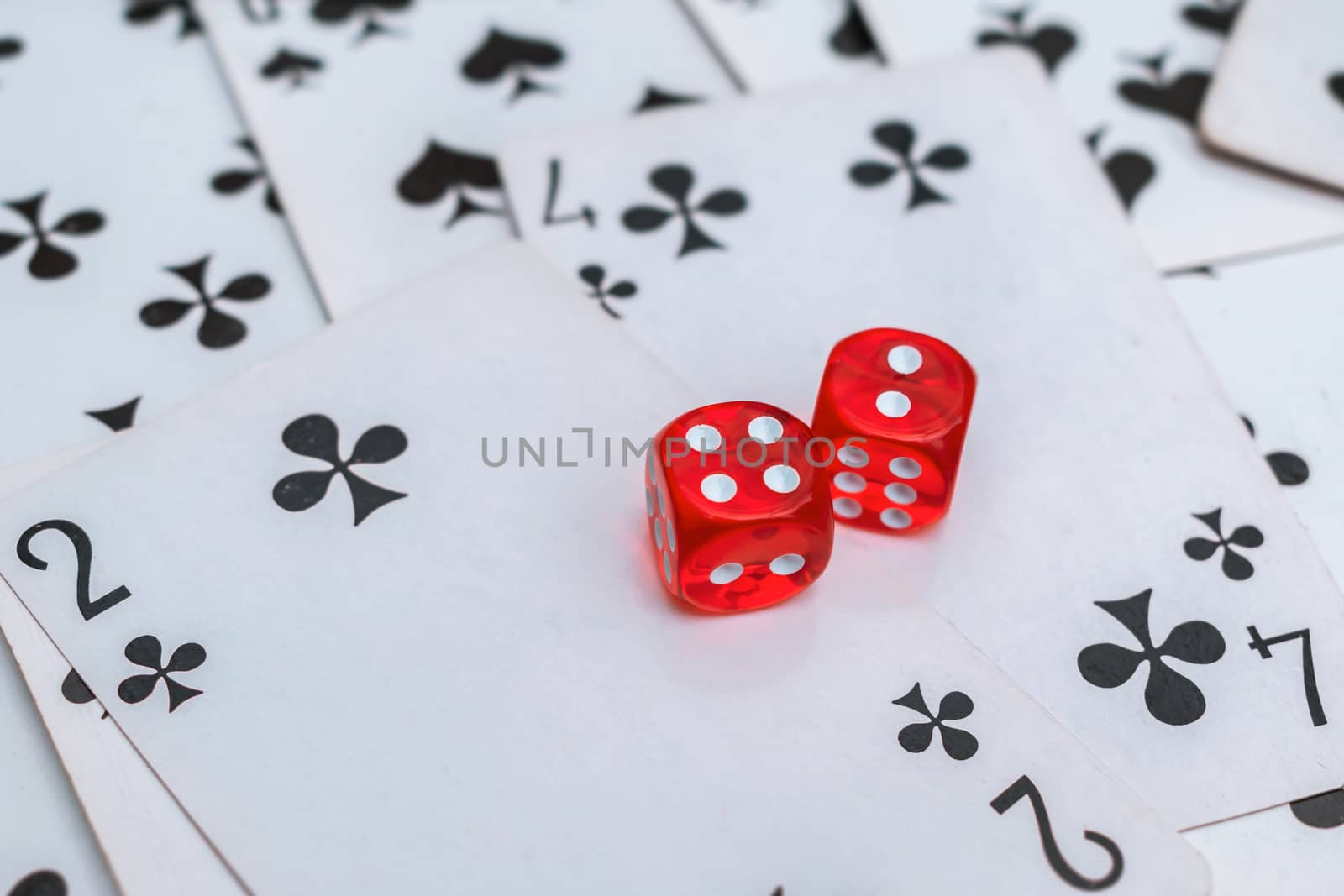 Dice and cards casino game. Successful combination and winning in gambling