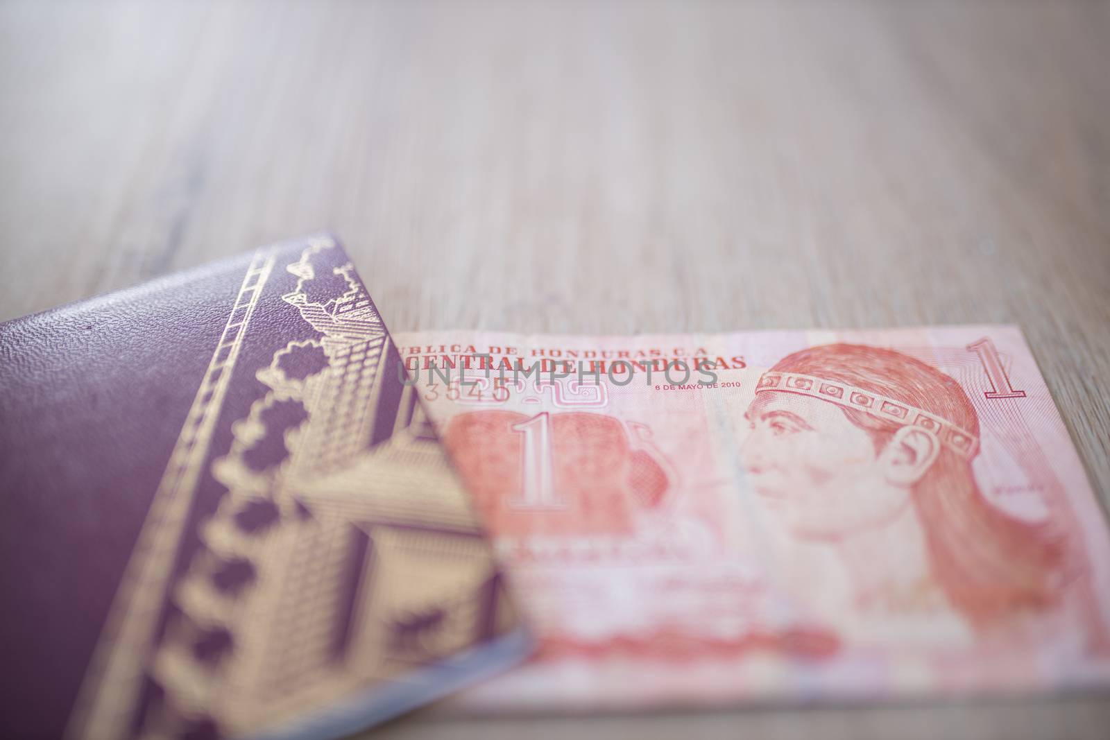 Republic of Honduras, Central Bank of Honduras on a One Lempira Bill inside a Sweden Passport