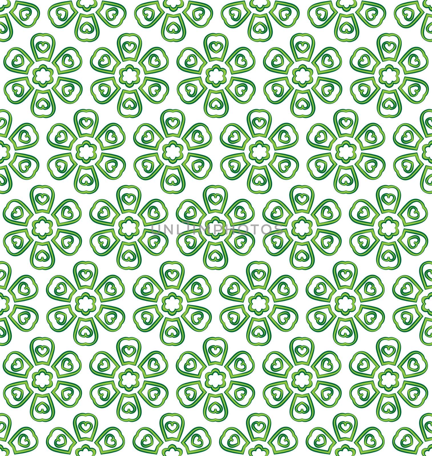 background or textile pattern of green six leaf flowers