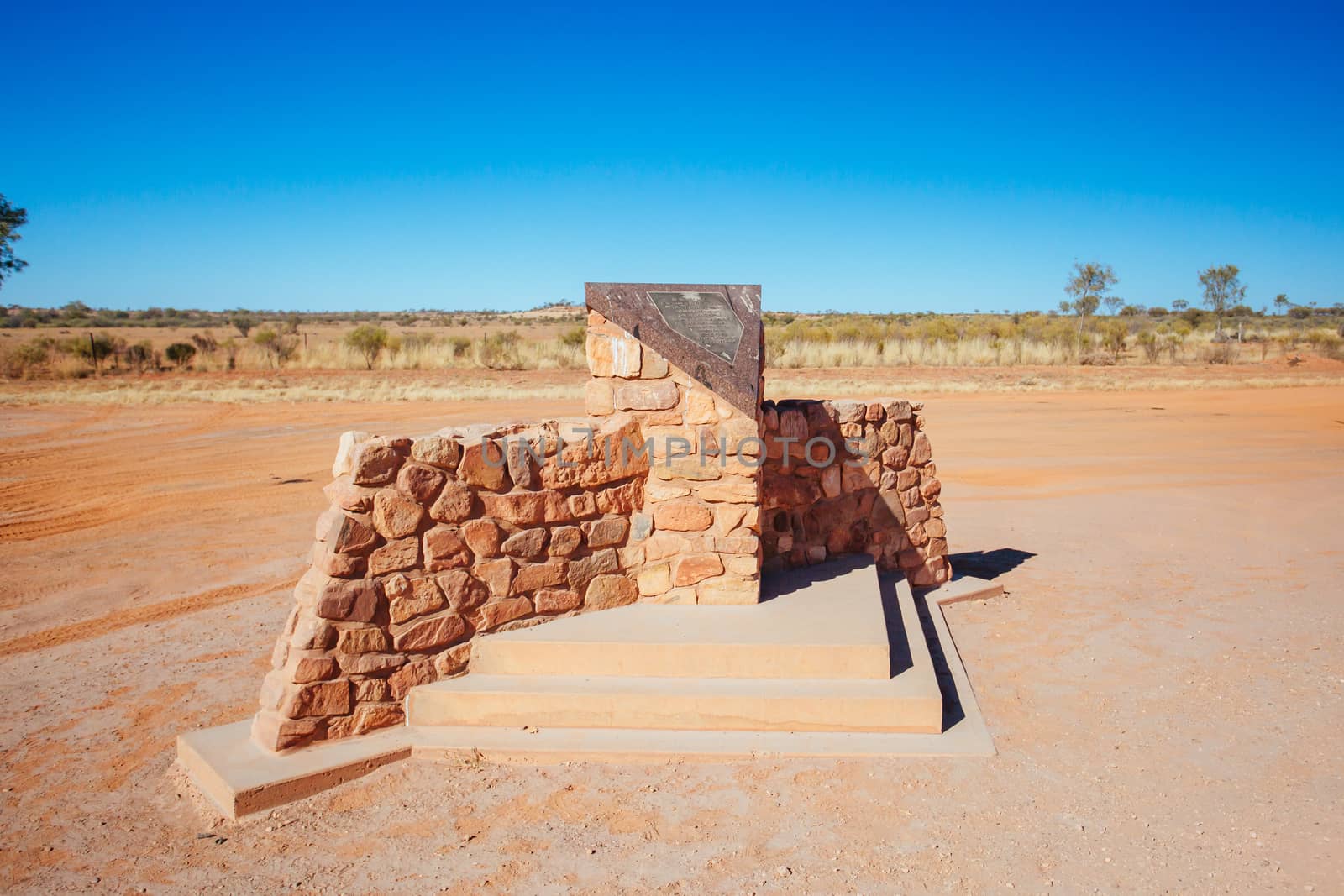Stuart Hwy, Australia - July 2 2015: The Cannonball Run Monument commemorating the deaths of Akihiro Kabe and co-driver Takeshi Okano and two track officials, Tim Linklater and Keith Pritchard