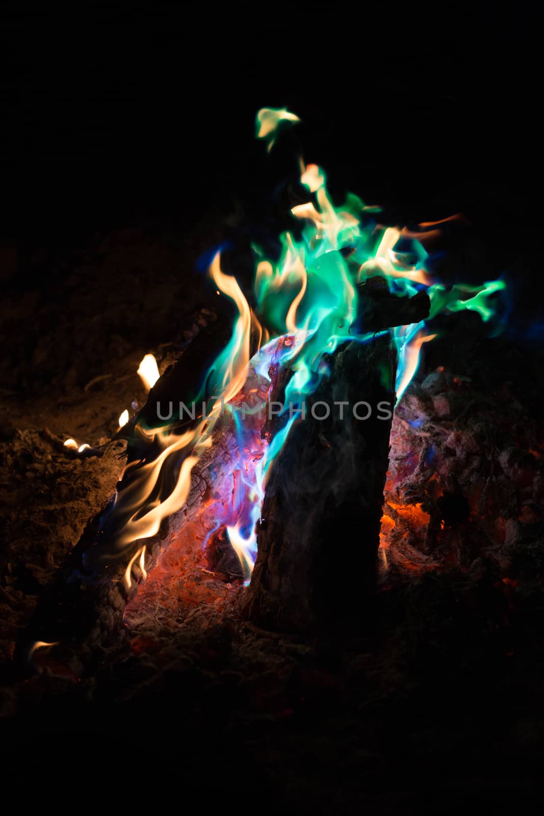 Special colored flame effects in a bonfire in Northern Territory, Australia