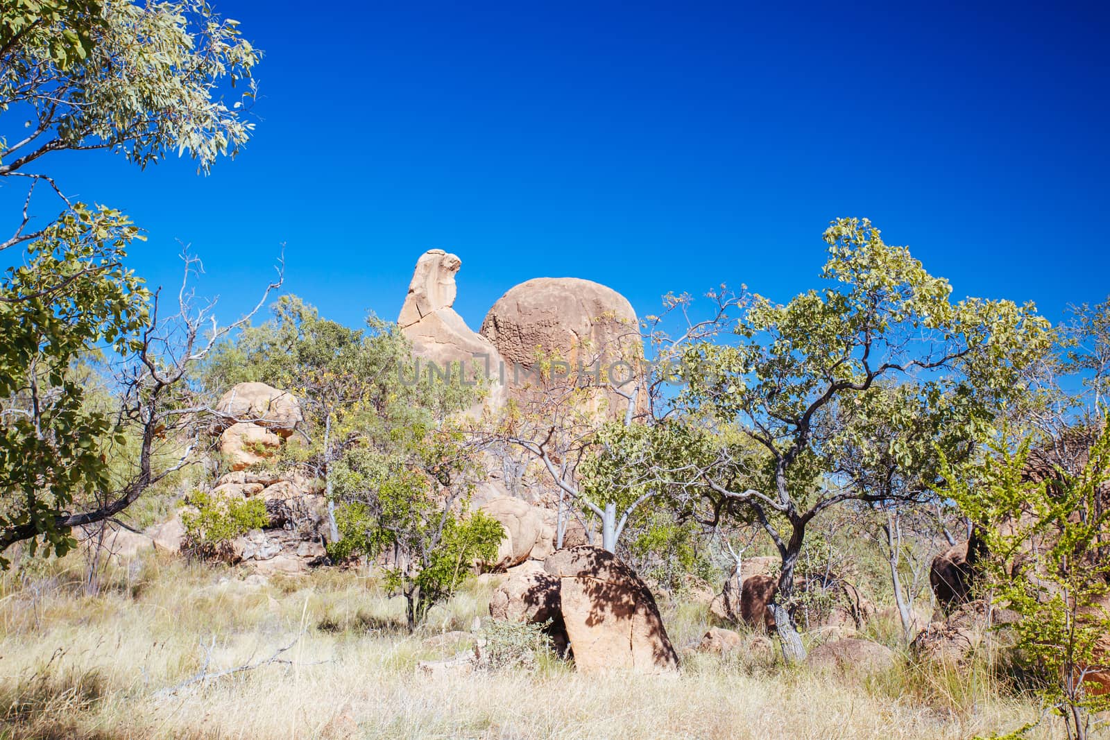 O'Brien's Creek and surrounding gem fossicking landscape called Eagle Rock near Mount Surprise in Queensland, Australia