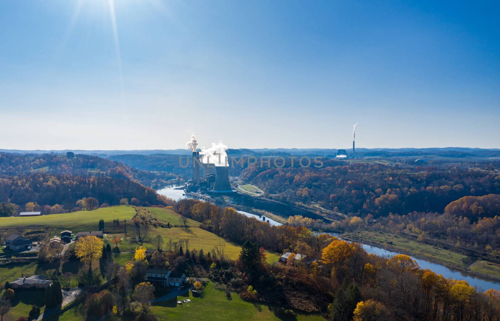 Aerial view of the Fort Martin coal powered power station near Morgantown in West Virginia