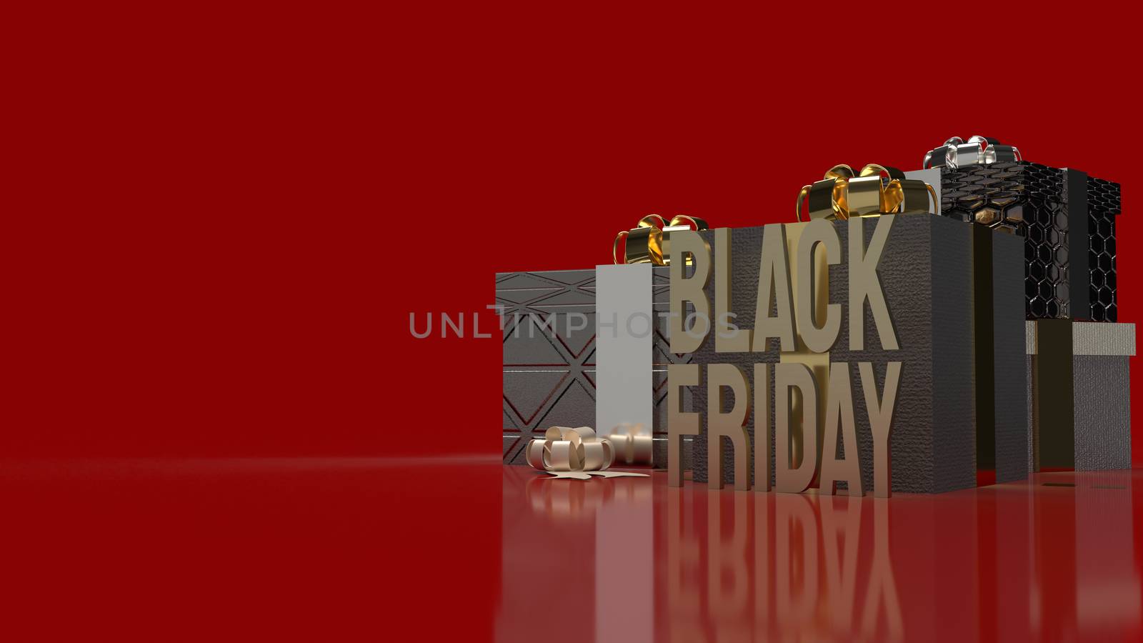 The Black Friday gold text and gift boxes on red background for  by Niphon_13