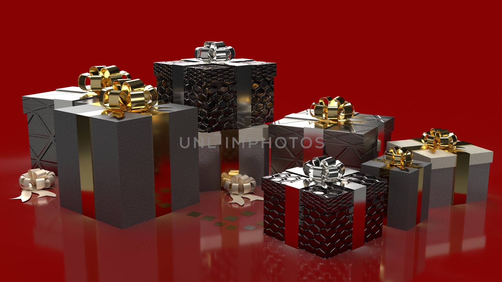 The  gift boxes on red background for shopping content 3d render by Niphon_13