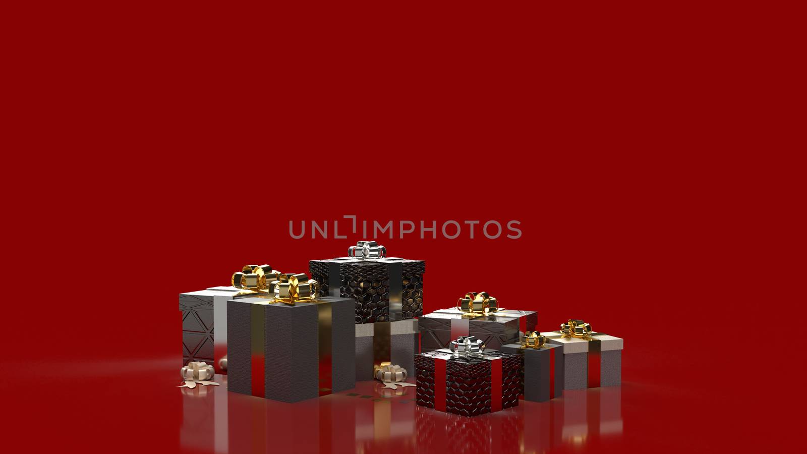 The  gift boxes on red background for shopping content 3d render by Niphon_13